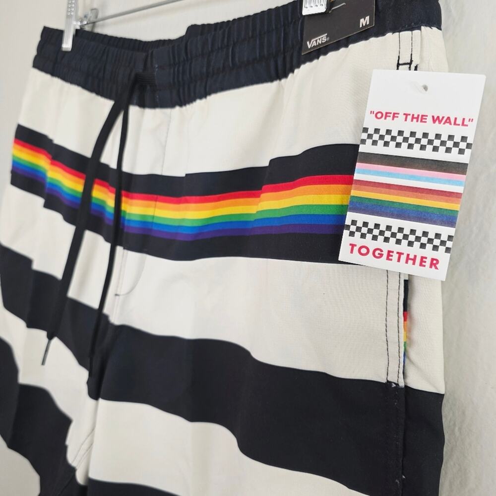 Vans Pride Collection Rainbow Striped Volley Swim Shorts Black Cream Medium NWT - Picture 8 of 11